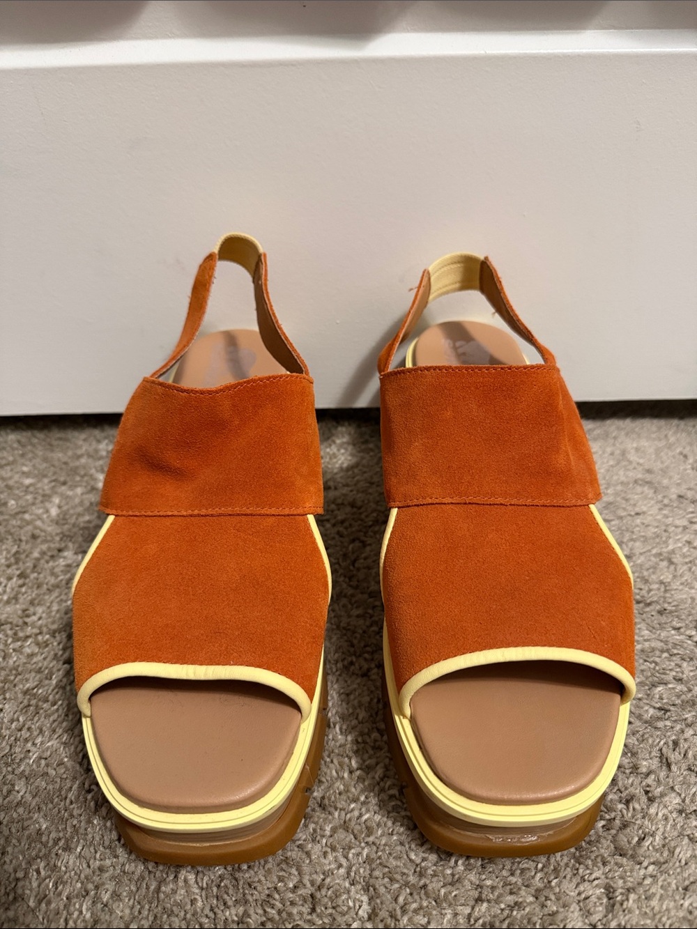 Sorel Women's Rust Suede Slingback Sandals with Pale Yellow Trim